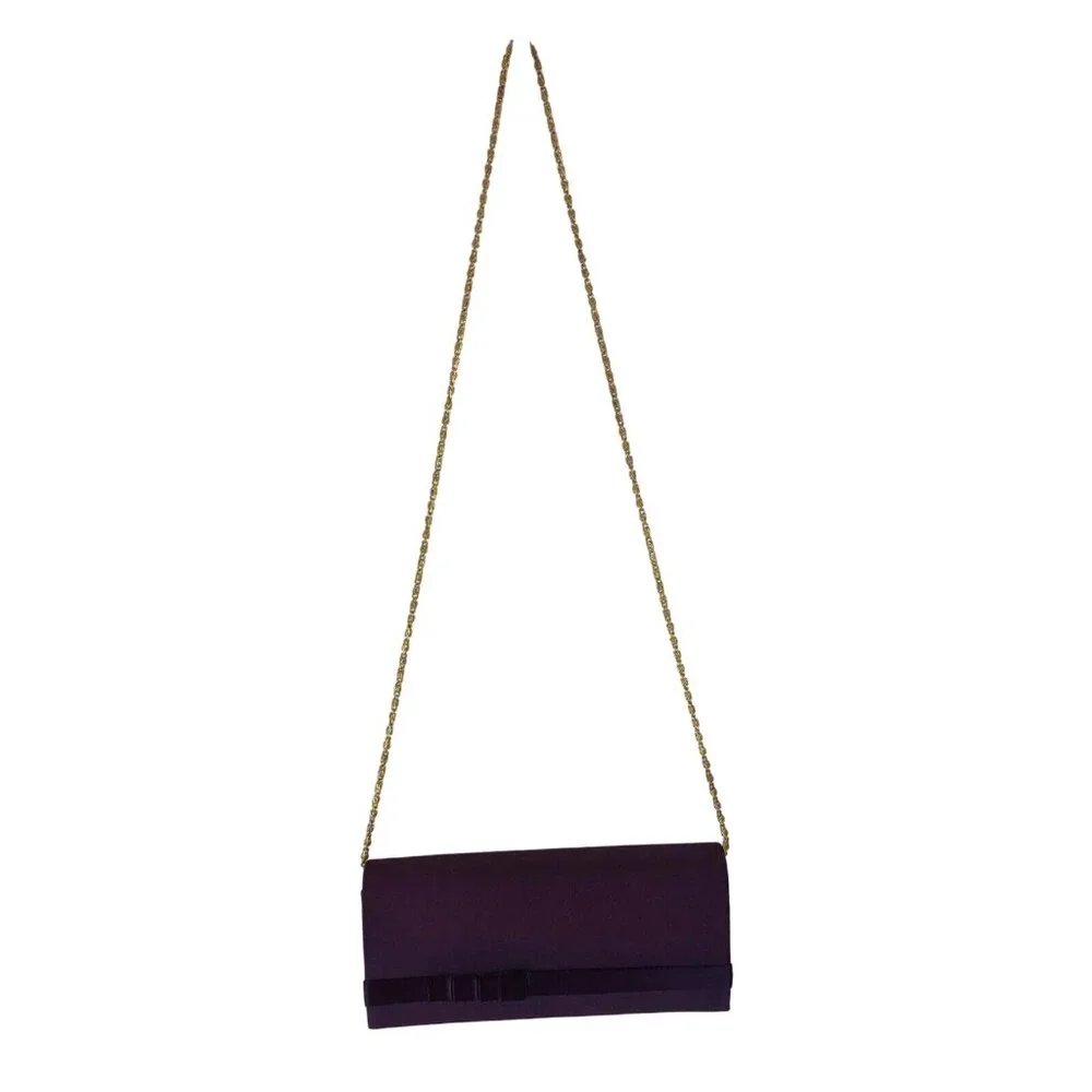 Vintage Touch Ups Purple Satin Clutch Purse w/ Gold Chain Shoulder Strap - Picture 2 of 12